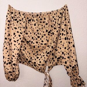 SHEIN Tan and Black Spotted Off-Shoulder Blouse